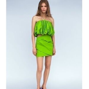 New Zara | Green Highrise Draped Mini Skirt -Limited Addition Size Small